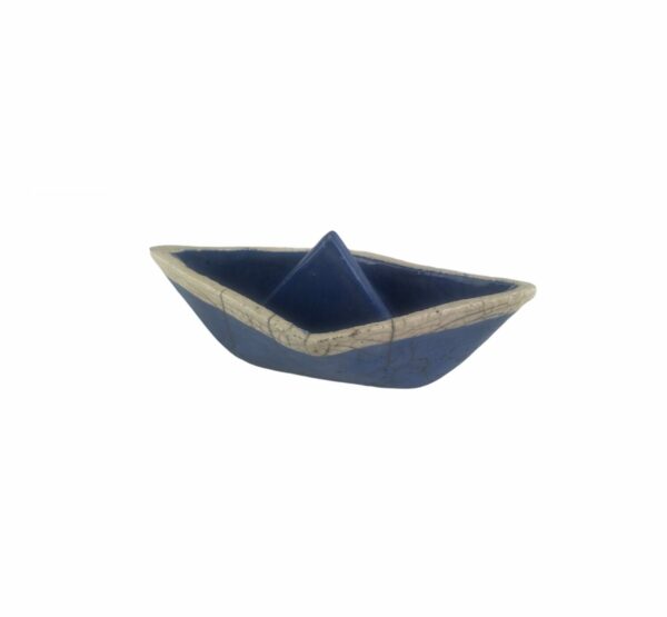 Blue small ceramic boat raku2-eartshop