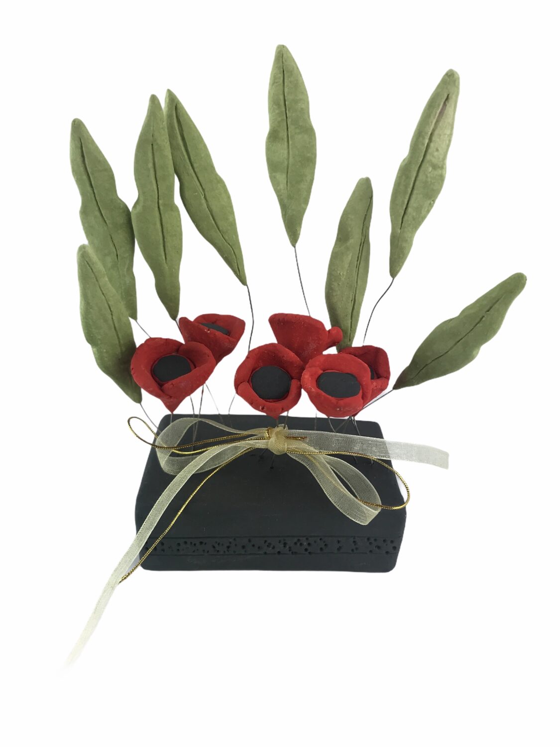 Ceramic composition of Poppies on a ceramic base