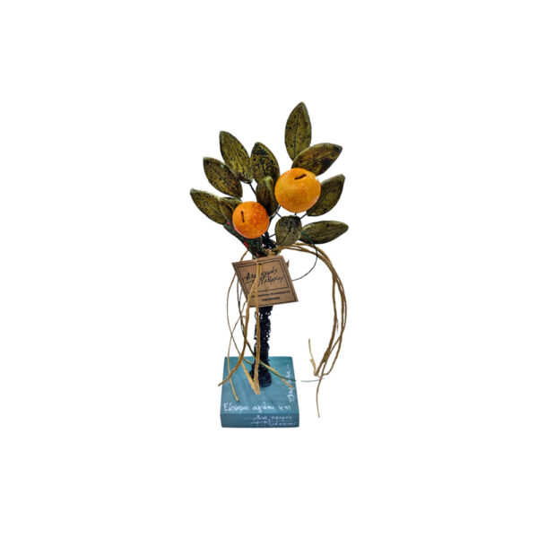 Orange ceramics on a ceramic base 25 cm.
