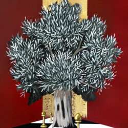“Δέντρο σε μπορντό-χρυσό φόντο”-Ανδρέας Γαλιώτος