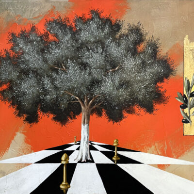 “Δέντρο σε πορτοκαλί-χρυσό φόντο”-Ανδρέας Γαλιώτος