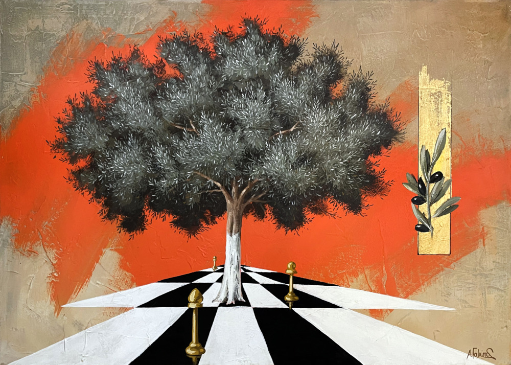"Δέντρο σε πορτοκαλί-χρυσό φόντο"-Ανδρέας Γαλιώτος