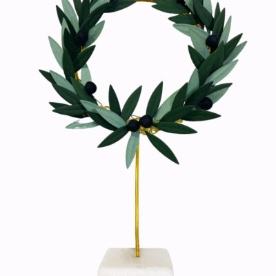 Golden olive wreath on a white base