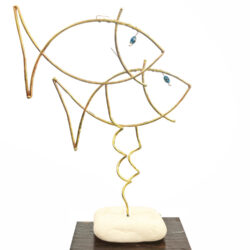 Ψάρι διπλό με μάρμαρο και ξύλινη βάση