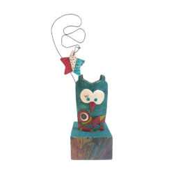 "Owl wooden base green 32cm."