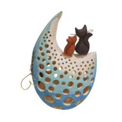 Φανάρι μισοφέγγαρο κεραμικό με γάτες στην κορυφή