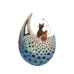 Φανάρι μισοφέγγαρο κεραμικό με γάτες στην κορυφή 31 εκ.