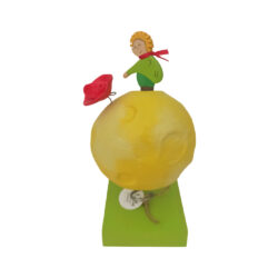 Little Prince on yellow planet with Rose on base