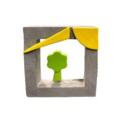 Green tree  in a gray ceramic frame