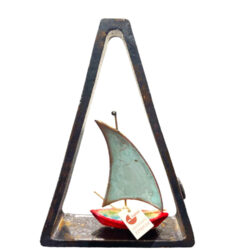 Triangular ceramic frame with seagull and ship