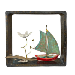 Ceramic frame with seagull and ship II