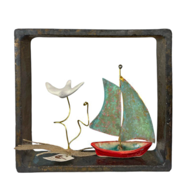 Κορνίζα κεραμική με γλάρο και καράβι II