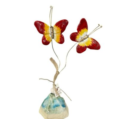 Πεταλούδες κεραμικές κόκκινο-κίτρινες σε βάση