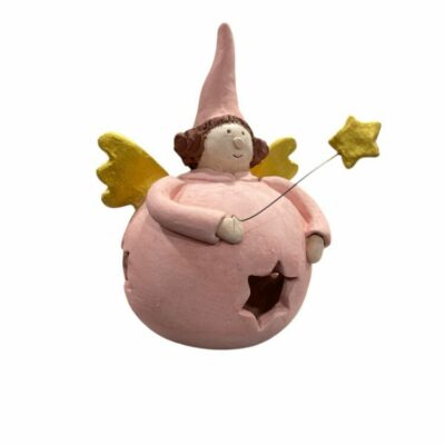 Νεράιδα-Φαναράκι ροζ με αστέρι κεραμική