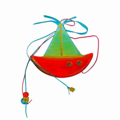 Καραβάκι πολύχρωμο κεραμικό με γούρι του 26′